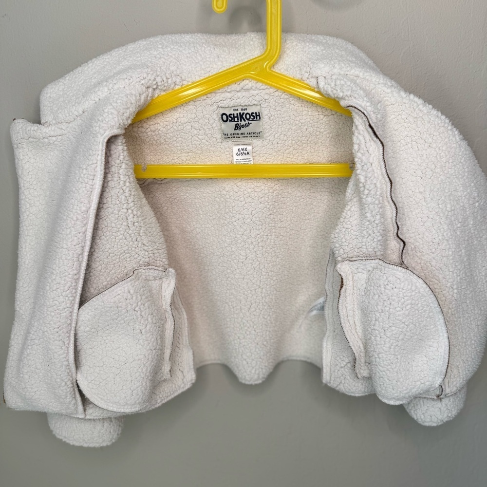 OSHKOSH B’GOSH Girls Faux Suede Jacket With Sherpa Cream Fleece Size 6/6X Warm - Picture 4 of 15
